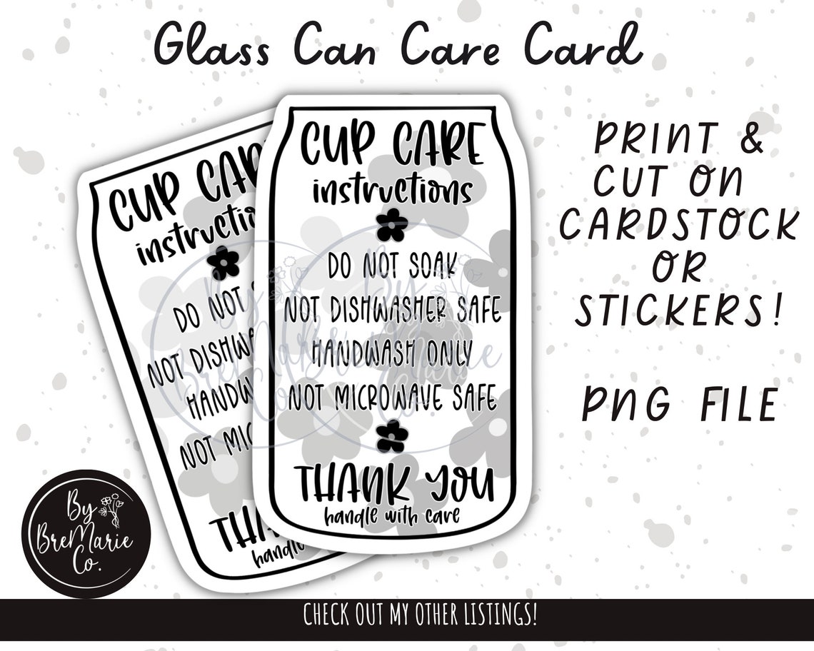 Glass Can Cup Care Libby Glass Care Instructions PNG Cup Etsy