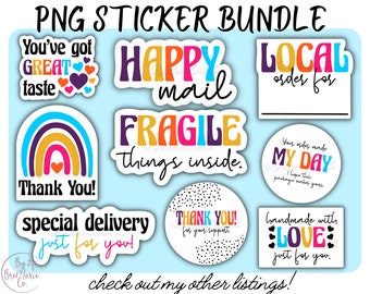 PNG Sticker Bundle, Shipping Sticker Bundle, Business Sticker PNG, Print and Cut Sticker Files, Cute Packaging Stickers, Printable Stickers