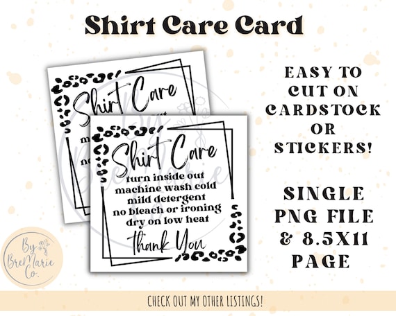 Print and Cut Shirt Care Card Shirt Care Instructions Wash - Etsy