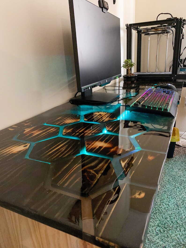 Honeycomb Computer Desk / Computer Desk / Epoxy resin River | Etsy