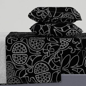 Black White Boho Tropical Fruit Design(B) sheet set & duvet cover /Pomegranate art print/Minimalist botanical pattern/ Pure Cotton Bed Linen