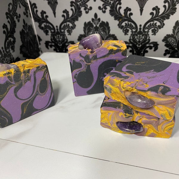 Amethyst Crystal Soap • Vegan • Palm Free • Purple Black Gold