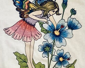 Fairy & flowers hand painted on light pink  X-Large Unisex T shirt