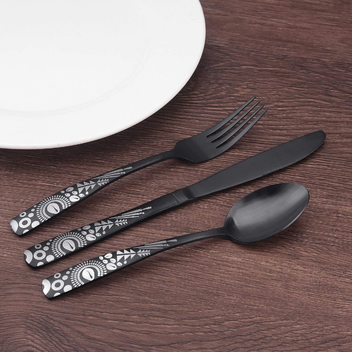 Matte Black Silverware Set Stainless Steel Flatware Set Etsy