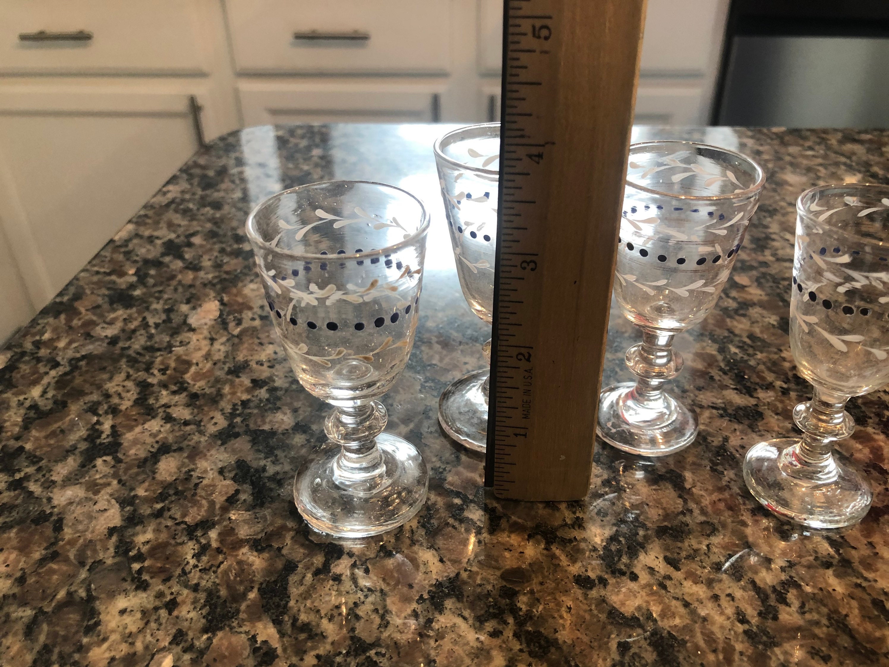 4 etched footed clear glass shot glasses Etsy
