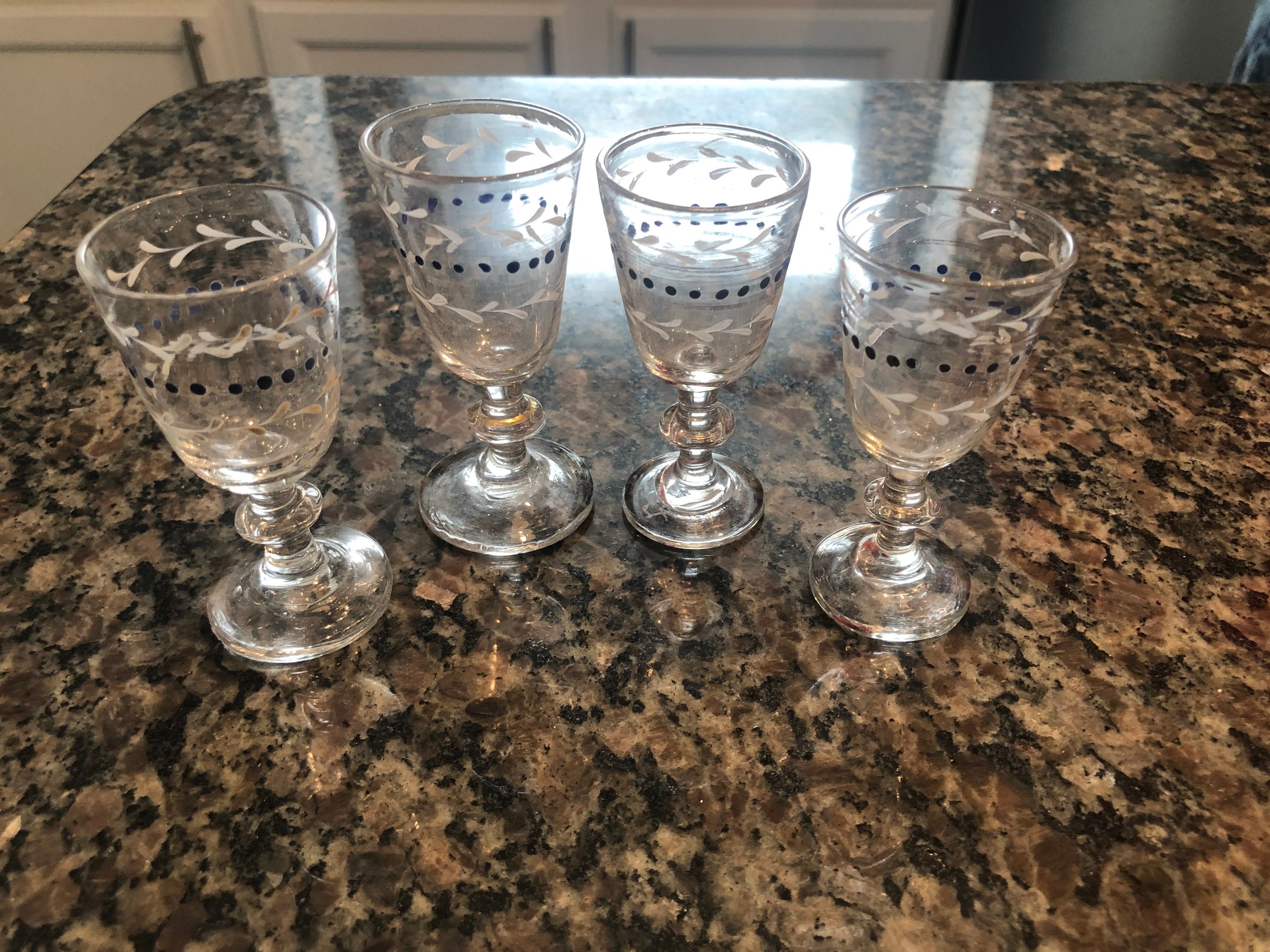 4 etched footed clear glass shot glasses Etsy