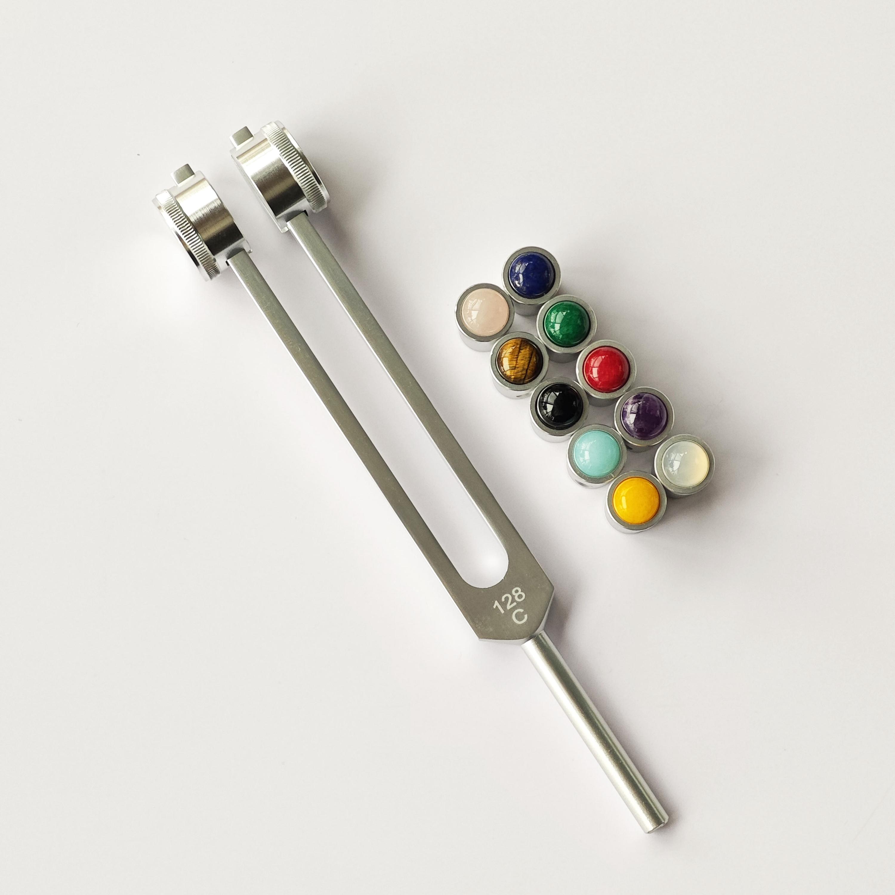 128 Hz Weighted Tuning Fork with 1pc Gem Foot, 128Hz Tunging Fork Rose Quartz Gem Boot