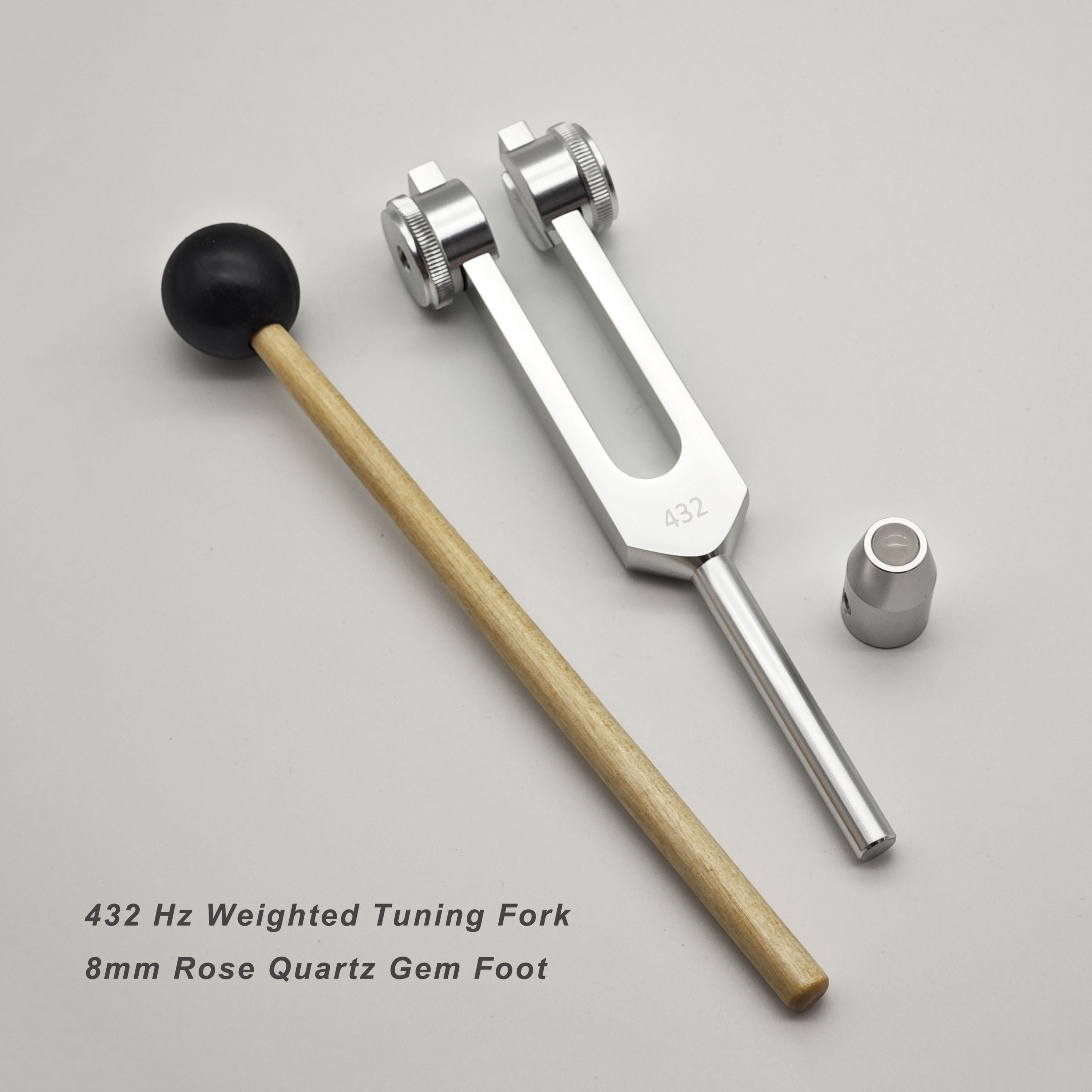 432 Hz Weighted Tuning Fork – Optional 8mm Rose Quartz