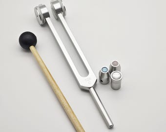 Diapason pesato a 128 Hz – Piede gemma opzionale: quarzo rosa, acquamarina, quarzo trasparente