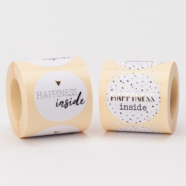 Aufkleber "Happiness Inside" mit Gold-Effekt | Sticker, Etiketten, Bestellung, Geschenk, Danke, Handmade Business, Verkäufer, Verpacken