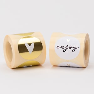 Autocollant coeur / "Enjoy" avec effet doré | Autocollants, étiquettes, merci, commande, vendeur, fête, amour