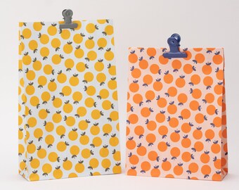 Geschenktüten Zitrone / Orange | Papiertüten, Geschenkverpackung, gelb, rosa, Sommer, Blockbodenbeutel