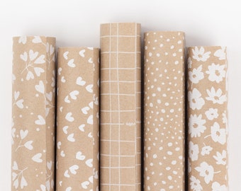 Wrapping paper roll mix kraft paper | Flowers, hearts, daisies, black kraft, gift wrapping, wrapping paper, gift sheets