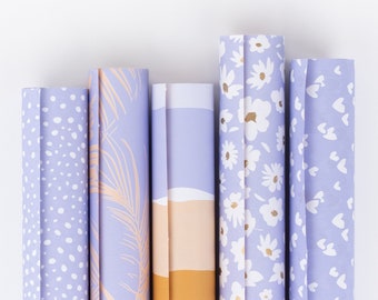 Mélange de rouleaux de papier cadeau, lilas | Marguerites, coeurs, points, fleurs, couches, emballages cadeaux, papier d'emballage, feuilles cadeaux