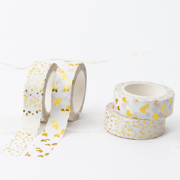 Washi tape corazones/puntos con efecto dorado | Cinta adhesiva, envoltura de regalos.