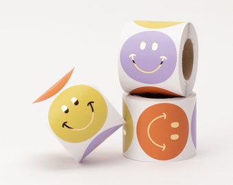 Aufkleber Smiley, flieder/gelb/orange | Sticker, Verpackung, Party, Geschenk, Strichgesicht