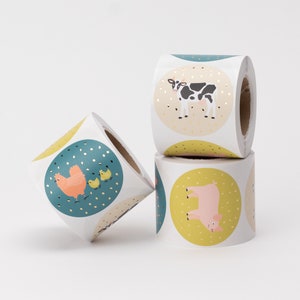 Farm animal stickers with gold effect | cow, pig and chicken, kids, birthday, children's birthday, party bags, children