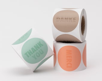 Sticker Danke/Thank You/Merci, spotvernis, diverse kleurencombinaties | Sticker, verpakking, cadeau, bestelling, feest