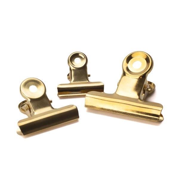 Premium Clips Gold, 3 Größen (klein, mittelgroß, groß) | Buchklammern, Wire-Clips, Büroklammern, Foldback-Klammern, Deko-Klammern