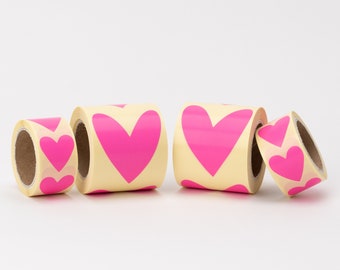 Sticker hearts small/large neon pink | gift wrapping, packaging, stickers, love