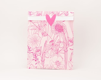 XL papieren zakken Roze Bloemen | Cadeauzakjes, cadeauverpakking, platte tas, verpakking, grote artikelen inpakken, inpakken