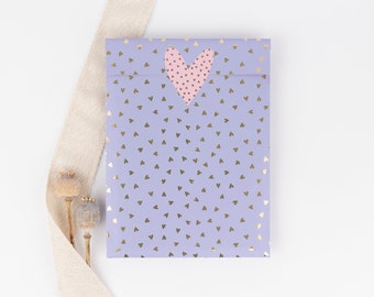 Papiertüten Little Hearts, lavendelblau/flieder mit Gold-Effekt | Geschenktüten, Verpackung, Flatbag, Minitüten, Blumen, Liebe, Herzen