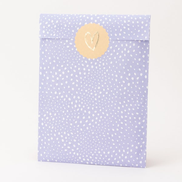 Papiertüten Spontane Punkte, Gold-Effekt, flieder / weiß | Geschenktüten, Geschenkverpackung, Flatbag, Paper bags