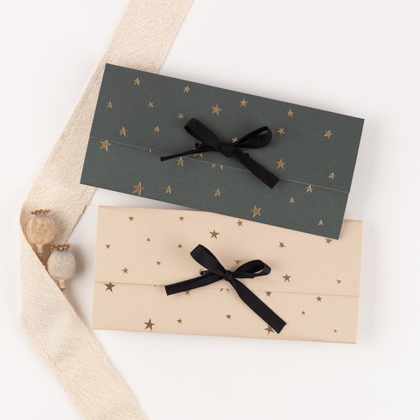 Gutschein Verpackung Weihnachten mit Gold-Effekt | Geldgeschenk, Konzertkarten, Musicalkarten, Tickets, Umschlag Sterne, Geschenkverpackung