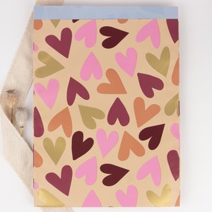XXL Papiertüten Herzen weinrot/rosatone mit Gold-Effekt Geschenktüten, Geschenkverpackung, Flatbag, Verpackung, Weihnachten, A4 Bild 3