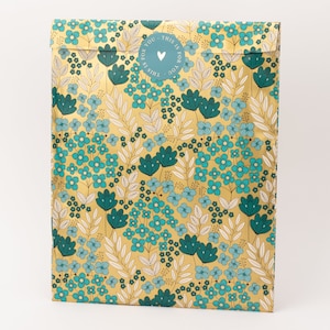 Sacchetti di carta XXL fiori retrò blu con effetto oro | Sacchetti regalo, confezioni regalo, buste piatte, buste di carta, imballaggi per spedizioni, A4