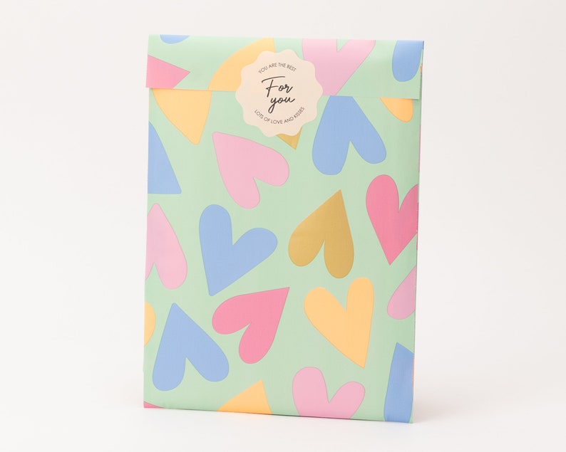 Paper bags minty hearts Summer, gift bags, gift packaging, flat bag, paper bags, spring image 2