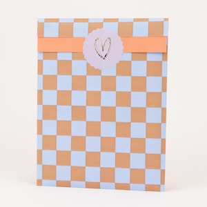 Sacchetti di carta a scacchiera tortora / rosa / cannella / giallo blu | Sacchetti regalo, confezioni regalo, buste piatte, compleanno bambini, sacchetti per feste