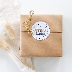 "Happiness Inside" sticker with gold effect | Stickers, labels, order, gift, thank you, handmade business, seller, packaging image 4