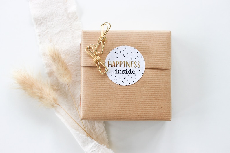 "Happiness Inside" sticker with gold effect | Stickers, labels, order, gift, thank you, handmade business, seller, packaging image 4