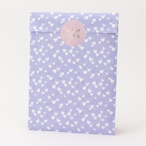 Sacs en papier Petits Coeurs, lilas | Sacs cadeaux, emballages cadeaux, sachet plat, mini sachets, fleurs, coeur, violet