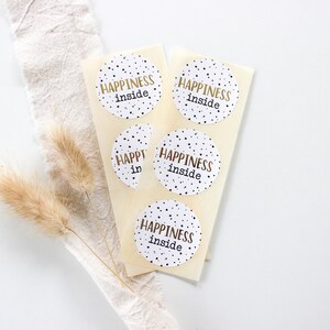 "Happiness Inside" sticker with gold effect | Stickers, labels, order, gift, thank you, handmade business, seller, packaging image 6