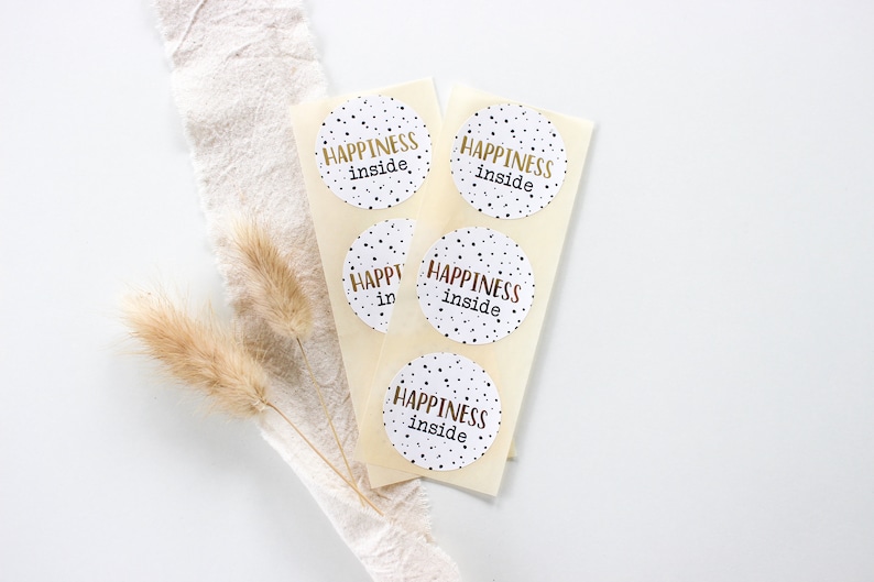"Happiness Inside" sticker with gold effect | Stickers, labels, order, gift, thank you, handmade business, seller, packaging image 6