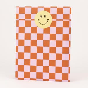 Sacs en papier damier rose / cannelle / jaune | Sacs cadeaux, emballage cadeau, sachet plat, anniversaire d'enfant, sacs de fête