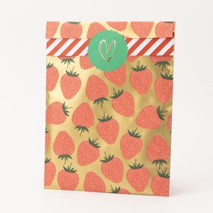 Sacchetti di carta a forma di fragola con effetto oro | Sacchetti regalo, confezioni regalo, busta piatta, sacchetto di carta, confezioni regalo, imballaggi per la spedizione