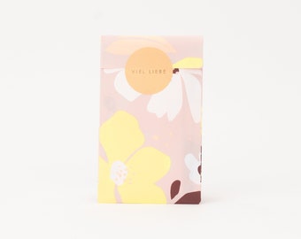 Mini bolsas de papel flores, rosa / amarillo neón | Verano, bolsas de regalo, envoltura de regalos, bolsa plana, embalaje de joyería, joyería