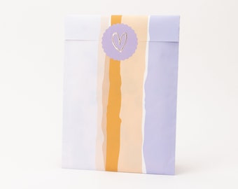 Papieren zakken Kleurrijke lagen, paars, beige, roze, wit | Geschenkzakjes, geschenkverpakkingen, platte zakjes, papieren zakjes