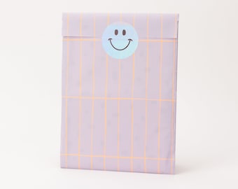 Bolsas de papel en cuadrícula, violeta / naranja neón | Otoño, otoño, bolsas de regalo, embalajes de regalo, bolsa plana, bolsas de papel