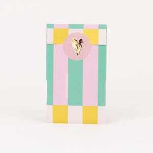 Mini Papiertüten Bold Stripes, Grün / Pink / Gelb  | Geschenktüten, Geschenkverpackung, Flatbag, Schmuckstücke Verpackung, Schmuck, Kraft