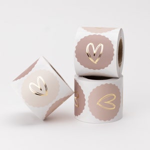 Stickers met goudeffect, verschillende kleurencombinaties Stickers, hart, verpakking, cadeaustickers Beige/Rosa