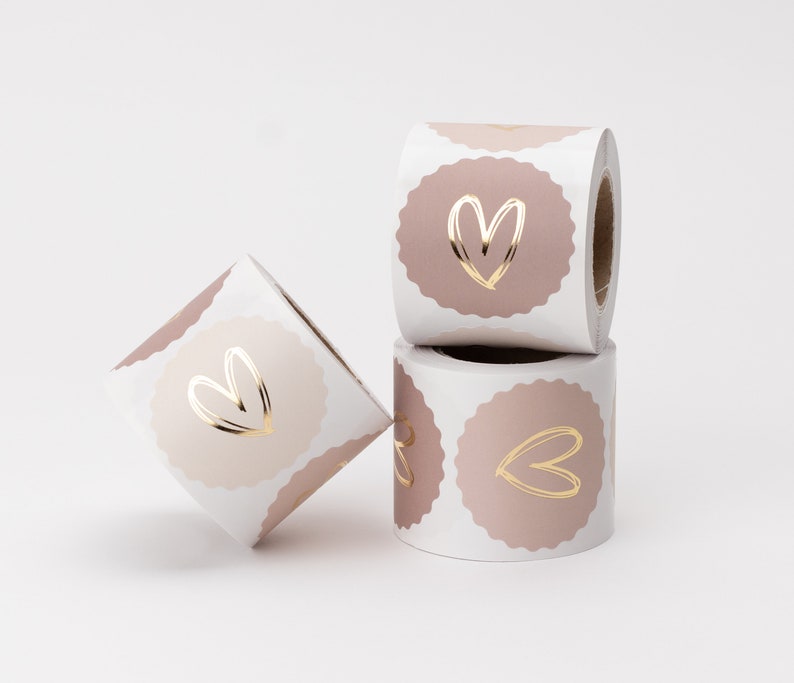 Stickers met goudeffect, verschillende kleurencombinaties Stickers, hart, verpakking, cadeaustickers Beige/Rosa