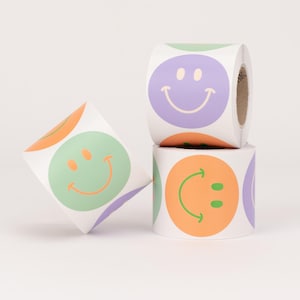 Aufkleber Smiley, Pink / Grün / Blau / Flieder / Gelb | Sticker, Verpackung, Party, Geschenk, Strichgesicht