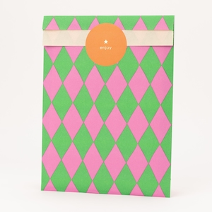 Sacs en papier diamants, rose / vert | Sacs cadeaux, emballage cadeau, sac plat, anniversaire d'enfant, sacs de fête