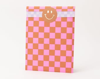 Bolsas de papel color damero rosa / canela | Bolsas de regalo, embalajes de regalo, bolsas planas, fiestas de cumpleaños infantiles, bolsas de fiesta.