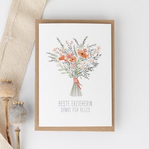 Meilleur professeur, merci pour tout, carte de haute qualité | Fleurs, garderie, adieu maternelle, cadeau d'adieu garderie, cadeau