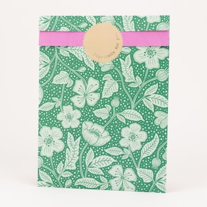 Sacchetti di carta fiori di papavero, verde / rosa | Estate, sacchetti regalo, confezioni regalo, buste piatte, sacchetti di carta, primavera, fiori